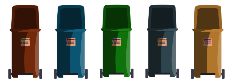 5 poubelles